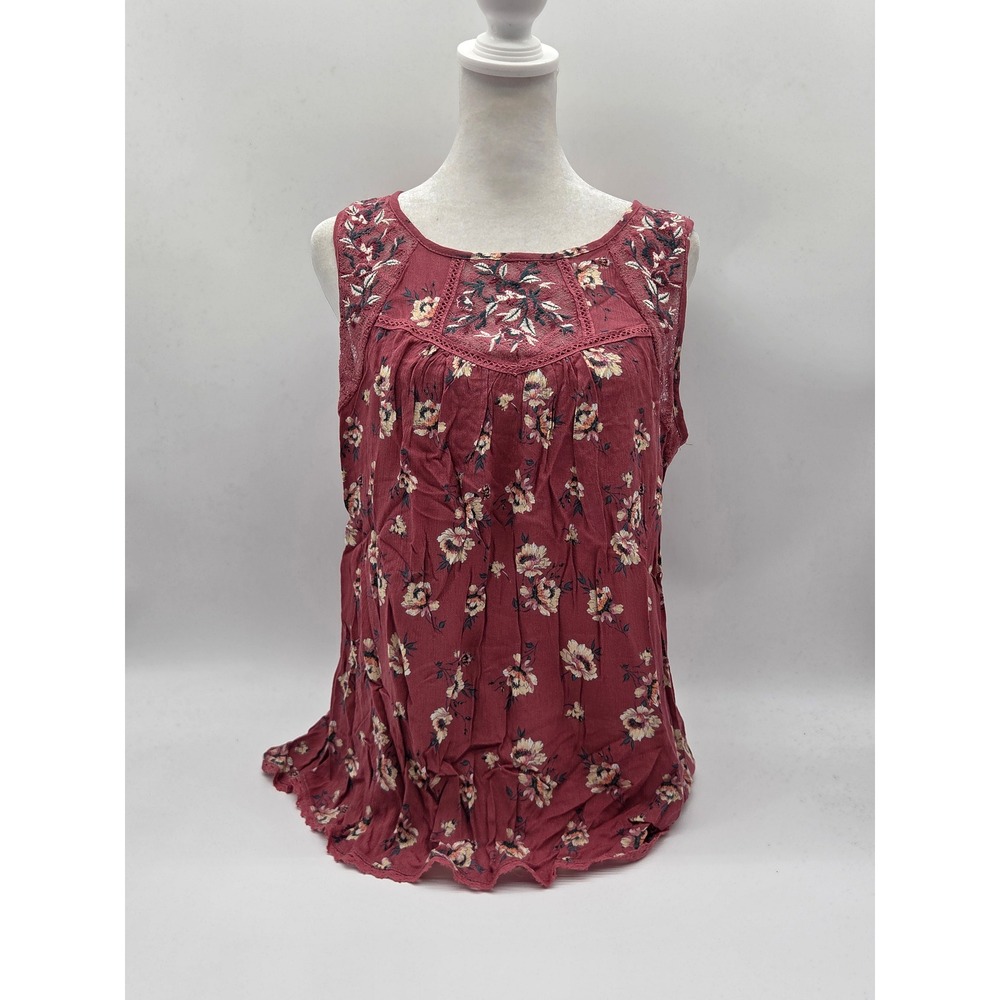 Mason & Belle Women's Medium Mauve Floral Lace Yoke Sleeveless Top 101-591